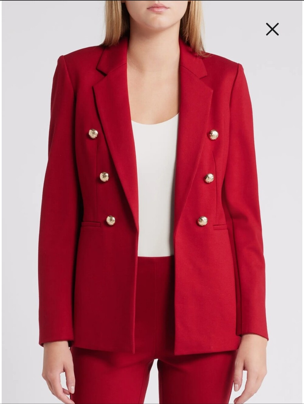 Anne Klein Compression Faux Double Breasted Dress Blazer Jacket Titan Red Small
